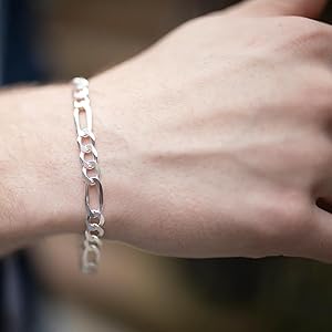 アクセサリー silver 925chain bracelet Amazon.com: CEKAMA 925 Sterling Silver Italian 4mm Figaro